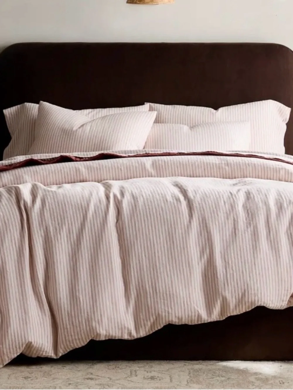 NWT Quince European Linen Stripe Duvet Cover Set, King/Cal (Dusty Mauve/White)